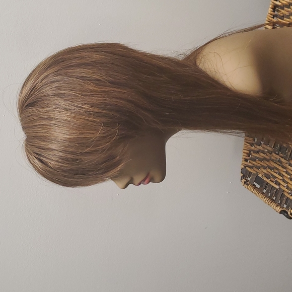 100%  Human Hair Wig long  top band and layers brown with copper highlight - Picture 4 of 11